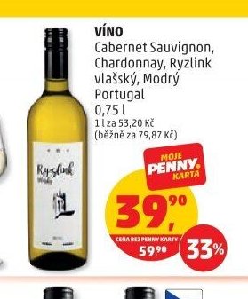 Víno Cabernet Sauvignon, Chardonnay, Ryzlink vlašský, Modrý Portugal 0,75 l