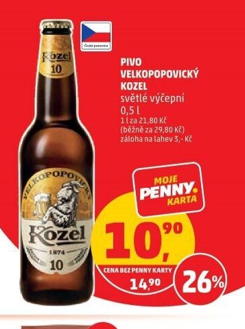 Pivo Velkopopovický Kozel světlé výčepní 0,5 l