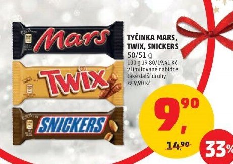 Tyčinka Mars, Twix, Snickers