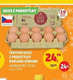 Čerstvá vejce z podestýlky Karlova Koruna