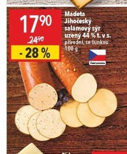 Madeta Jihočeský salámový sýr uzený 44 % t. v s. 100 g