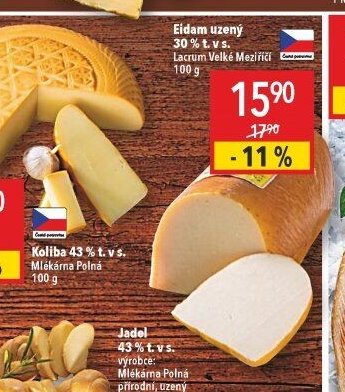 Eidam uzený 30 % t. v s. Lacrum Velké Meziříčí 100 g