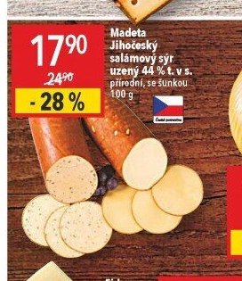 Madeta Jihočeský salámový sýr uzený 44 % t. v s. 100 g
