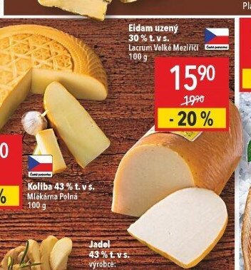 Eidam uzený 30 % t. v s. Lacrum Velké Meziříčí 100 g