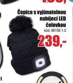 Čepice s vyjímatelnou nabíjecí LED čelovkou
