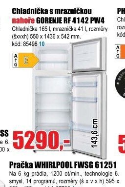 Chladnička s mrazničkou nahoře GORENJE RF 4142 PW4