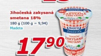Smetana zakysaná Jihočeská Madeta 18%