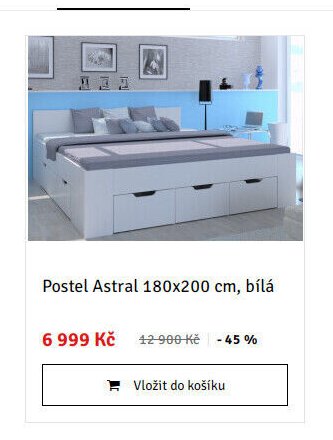 Postel Astral 180x200 cm, bílá - ASKO akcniletaky.com