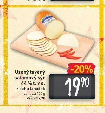 Uzený tavený salámový sýr 44% t.v.s.