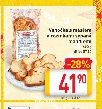Vánočka s máslem a rozinkami sypaná mandlemi