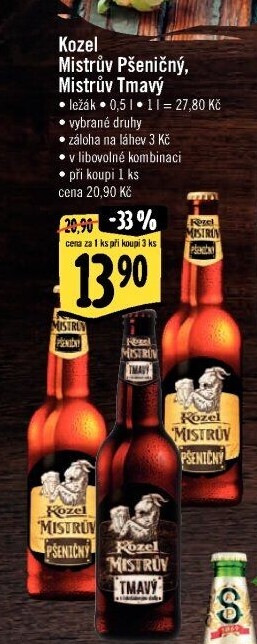 Pivo světlé pšeničné Mistrův pšeničný Velkopopovický Kozel