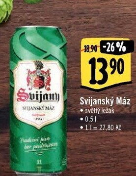 Pivo světlý ležák 11° Svijanský Máz Svijany