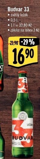 Pivo světlý ležák 33 Budweiser Budvar