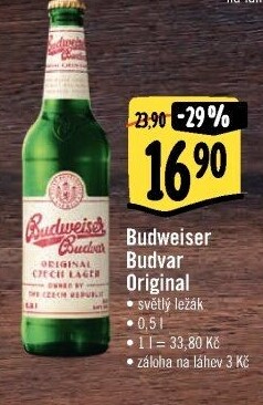 Pivo světlý ležák B: Original Budweiser Budvar - Albert akcniletaky.com