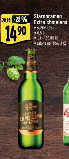 Pivo světlý ležák Extra chmelená 12° Staropramen