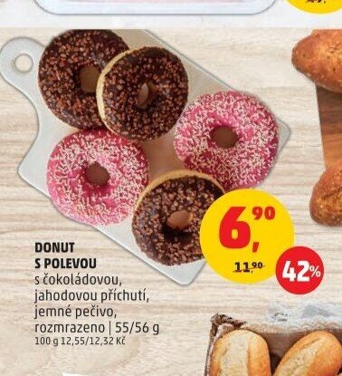 Donut s čokoládovou, jahodovou příchutí, jemné pečivo