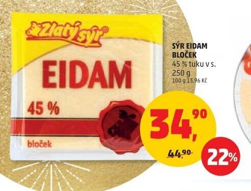 Sýr Eidam bloček 45 % tuku v s. 250 g