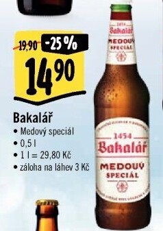Pivo ochucené světlé Medový speciál Bakalář