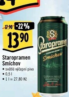 Pivo světlé výčepní 10° Smíchov Staropramen