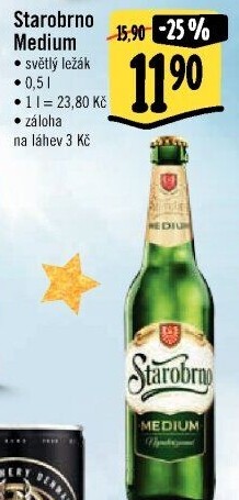 Pivo světlý ležák nepasterizovaný 11° Medium Starobrno