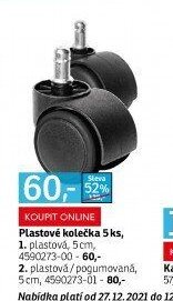 Plastové kolečka 5 ks, 1. plastová, 5 cm, 4590273-00 - 60,- 2. plastová/pogumovaná, 5 cm, 4590273-01 - 80,- - ASKO akcniletaky.com