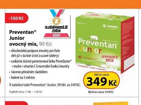 Preventan Junior ovocný mix, 90 tbl.