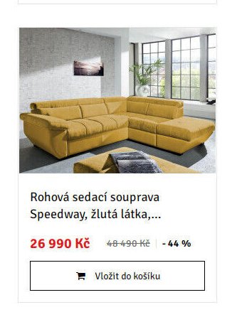 Rohová sedací souprava Speedway, žlutá látka - ASKO akcniletaky.com