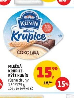 Mléčná krupice, rýže Kunín