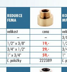 Mosazné fitinky - Redukce FEMA - UNI HOBBY akcniletaky.com