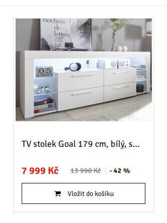 TV stolek Goal 179 cm, bílý, s... - ASKO akcniletaky.com