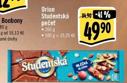 Čokoláda Studentská pečeť Orion