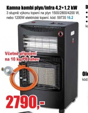 Kamna kombi plyn/infra 4,2+1,2 kW