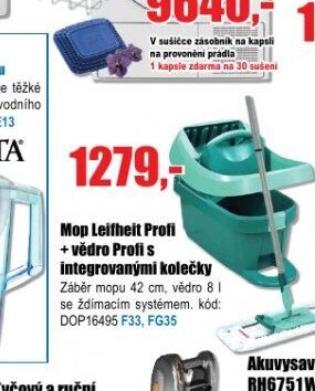 Mop Leifheit Profi + vědro Profi s integrovanými kolečky
