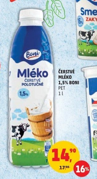 ČERSTVÉ MLÉKO 1,5% BONI PET 1 l