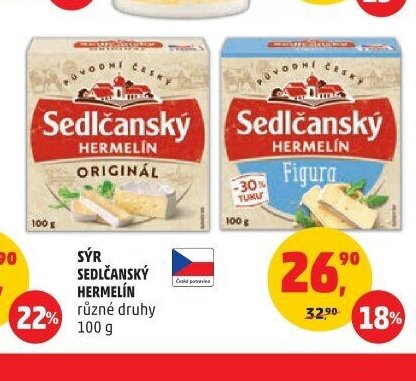 SÝR SEDLČANSKÝ HERMELÍN různé druhy 100 g