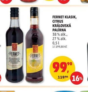 FERNET KLASIK, CITRUS KRÁLOVSKÁ PALÍRNA
