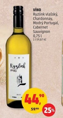 VÍNO Ryzlink vlašský, Chardonnay, Modrý Portugal, Cabernet Sauvignon