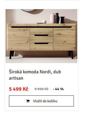 Široká komoda Nordi, dub artisan - ASKO akcniletaky.com