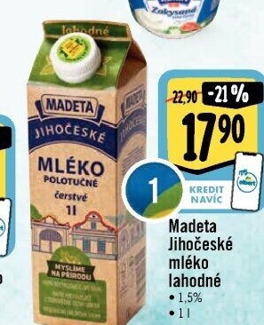 Mléko čerstvé lahodné Jihočeské Madeta - 1,5% polotučné