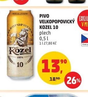 Pivo Velkopopovický Kozel 10 plech