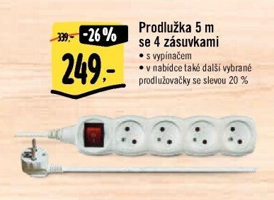 Prodlužka 5 m se 4 zásuvkami