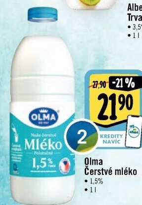 Mléko čerstvé Olma - 1,5% polotučné