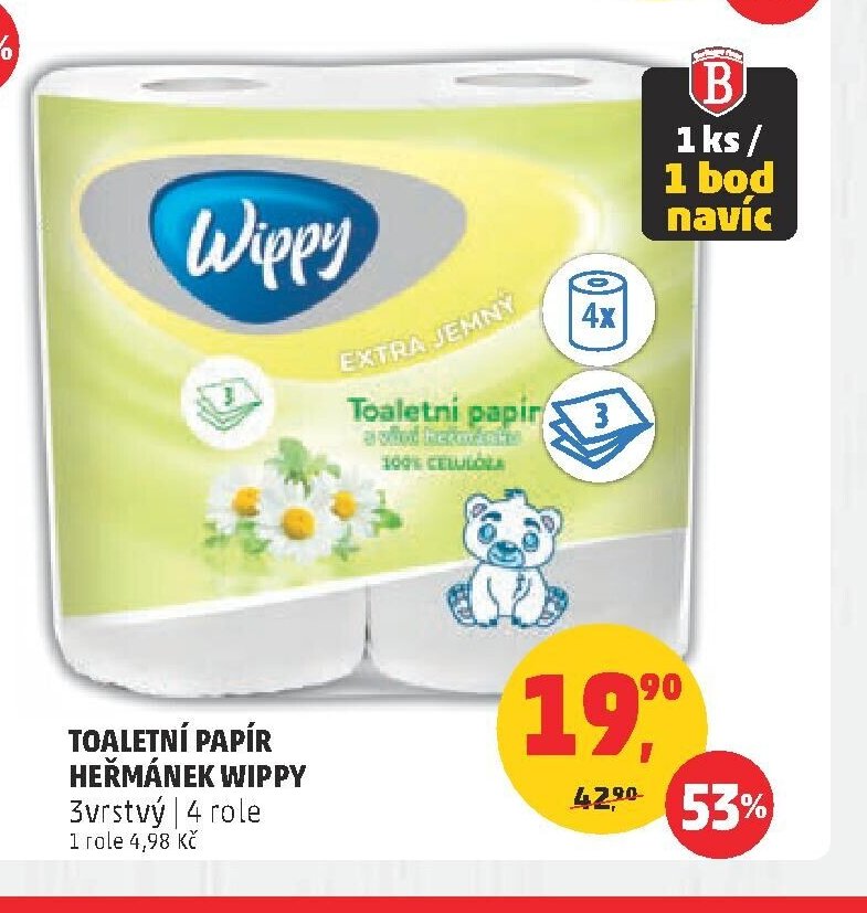 Toaletní papír Heřmánek Wippy 3vrstvý 4 role