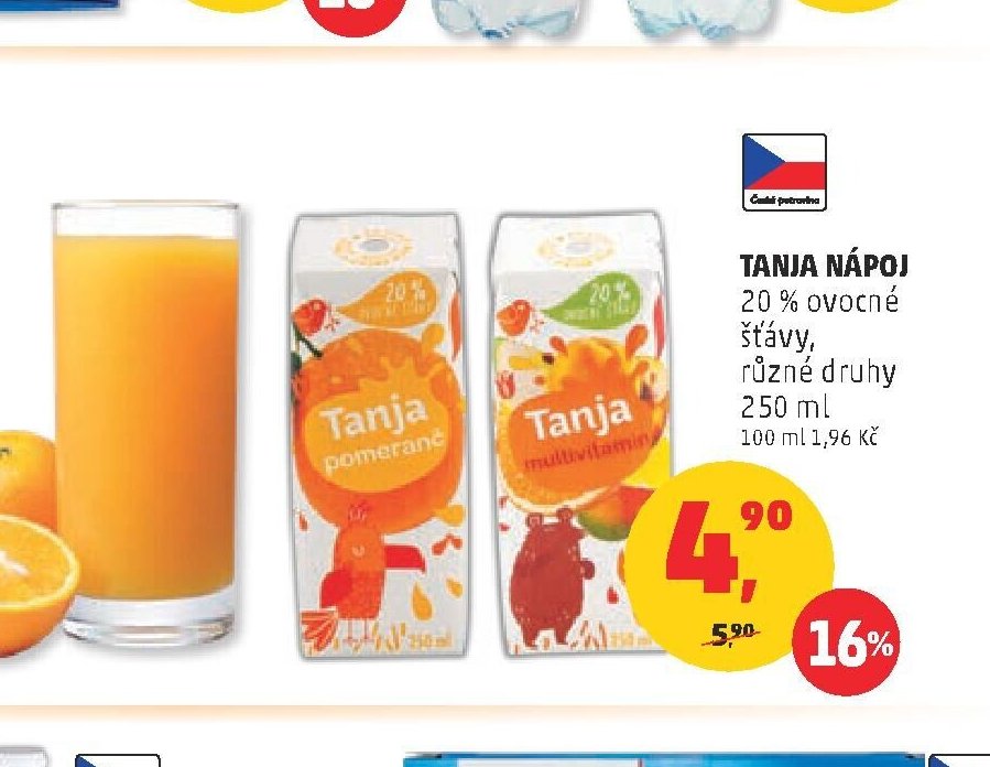Tanja nápoj 20 % ovocné šťávy, různé druhy 250 ml