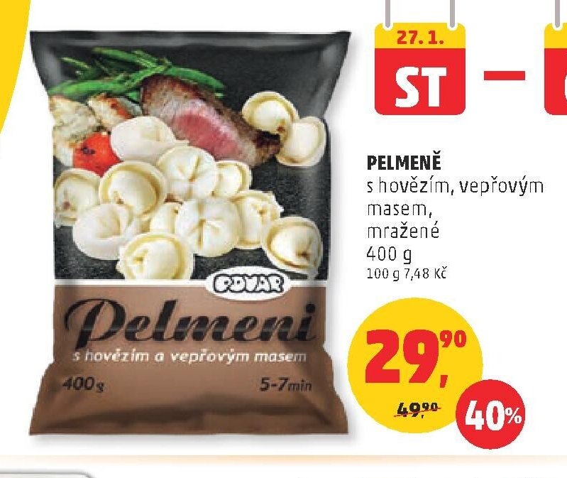 Pelmeně s hovězím, vepřovým masem, mražené 400 g
