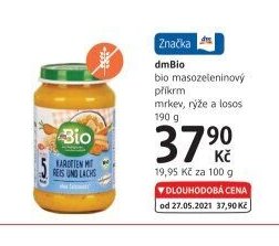dmbio bio masozeleninový příkrm mrkev, rýže a losos