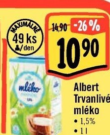 Mléko trvanlivé Albert - 1,5% polotučné