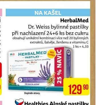 HerbalMed Dr. Weiss bylinné pastilky při nachlazení 24+6 ks bez cukru
