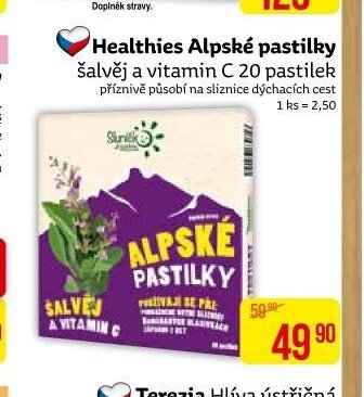 Healthies Alpské pastilky šalvěj a vitamin C 20 pastilek
