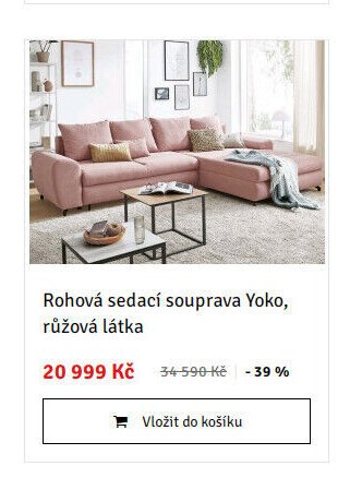 Rohová sedací souprava Yoko, růžová látka - ASKO akcniletaky.com